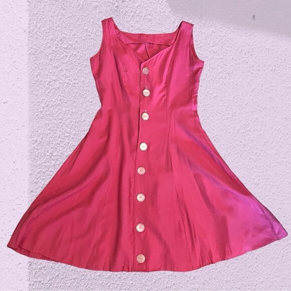 Vintage 90s pink skater dress oversized buttons - Picture 6 of 9